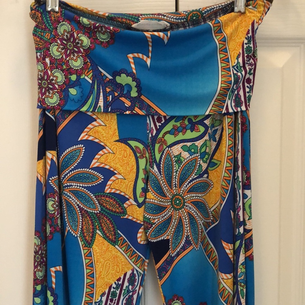 🌼Newbury Kustum Bohemian wide rollover waist band stretch bell hem pants